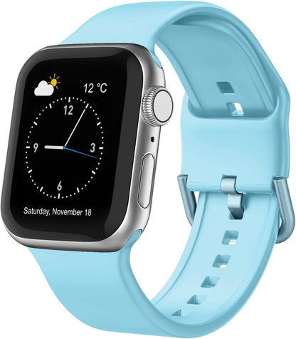 Sport Band Compatible with Apple Watch Bands 49Mm 45Mm 44Mm 42Mm 41Mm 40Mm 38Mm, Soft Silicone Wristband Replacement Strap with Classic Clasp for Iwatch Series 9 Ultra SE 8 7 6 5 4 3 2 1 for Women Men